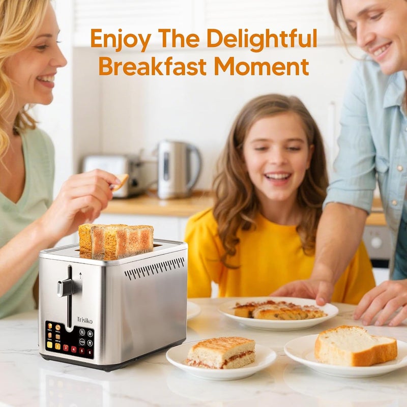 Trisiko ® Touch Screen Toaster 2 Slice, Stainless Steel Smart Toaster with Digital Timer, 1.38" Extra-Wide Slots for Bread& Bagel,with Reheat, Defrost, Cancel, +15s Boost, Great for Home, Office, Dorm - Image 2